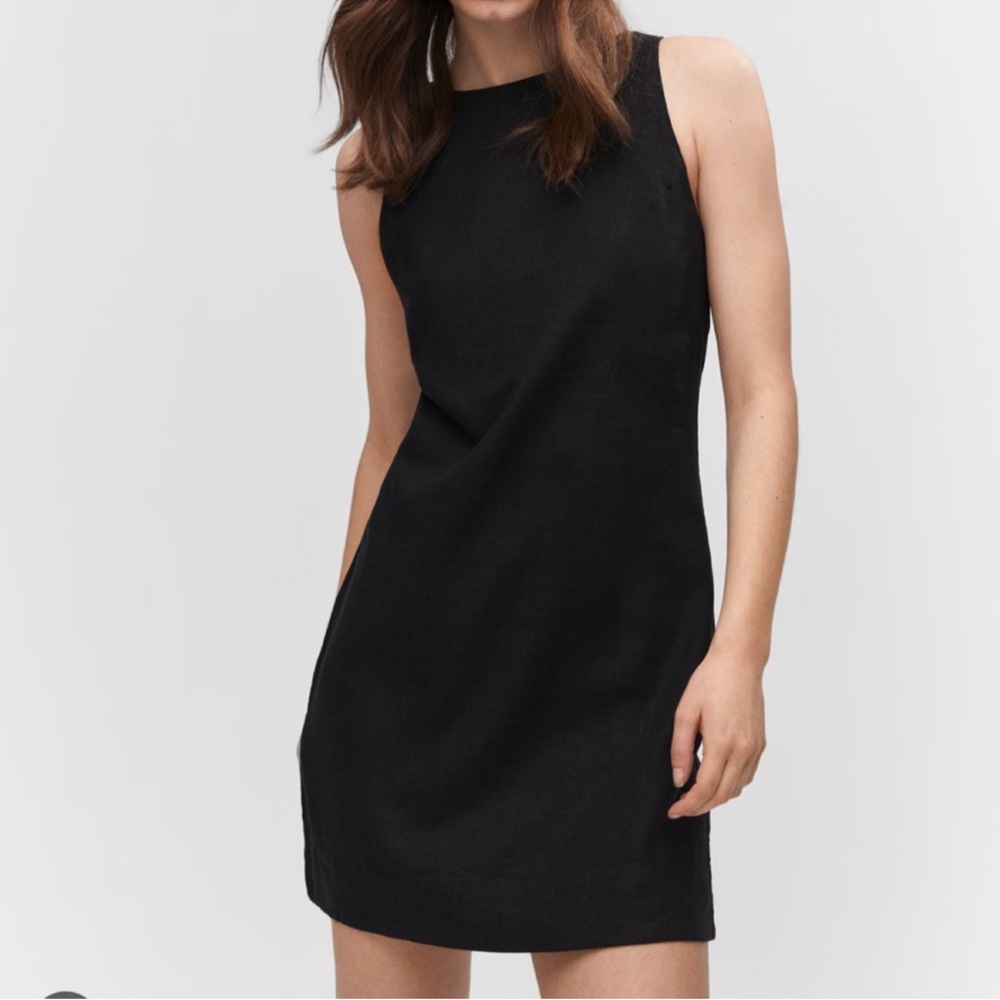 Mango Black Linen Mini Dress